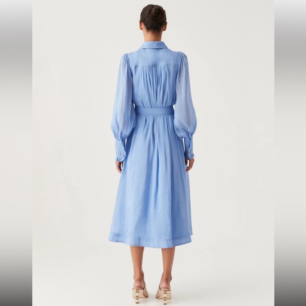 Aje Iris Pleated Bib Midi Dress Mist Blue, size 8 AUS or US S - Picture 4 of 13